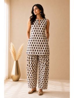 DEASHA INDIA - Raiza Cotton Block Printed Off White Co-Ord Set