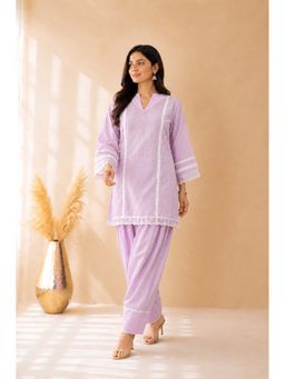 DEASHA INDIA - Rivaana Lavender Cotton Detailed Kurti with Salwar Pant