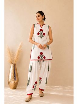 DEASHA INDIA - Sadia White Block Printed Co-Ord Set
