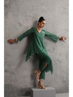 SUI KALA - Sunrise Deep Green Embroidered Kurta with Pant