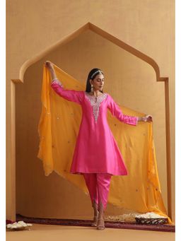 SUI KALA - Rima Pink Embroidered Kurta and Dhoti Pant with Dupatta
