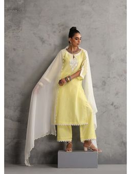 SUI KALA - Avishri Pastel Yellow Embroidered Kurta and Pant with Dupatta