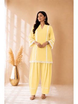 DEASHA INDIA - Zein Butter Yellow Cotton Detailed Kurti with Salwar Pant