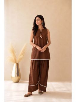 DEASHA INDIA - Zyraah Brown Cotton Kurti with Palazzo