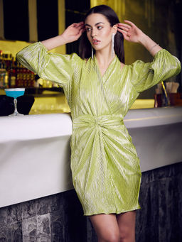 AAREIN - Green Halter Neck Self Design Dress