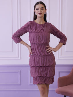 AAREIN - Mauve Self Design Round Neck Sheath Dress