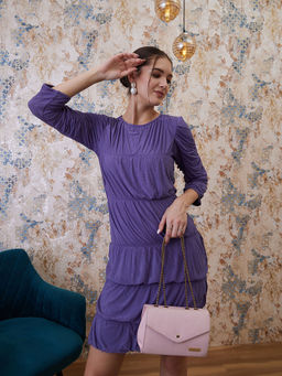 AAREIN - Lavender Self Design Round Neck Sheath Dress