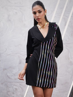 AAREIN - Black Striped Sheath Dress