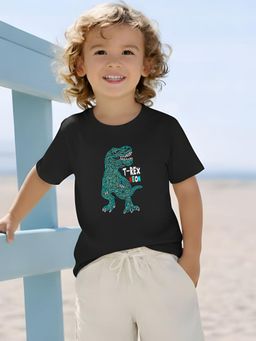 RIGO - Kids Printed Cotton Short Sleeve Black T-Shirt