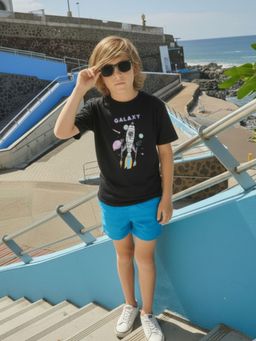 RIGO - Kids Graphic Print Cotton Short Sleeve Black T-Shirt