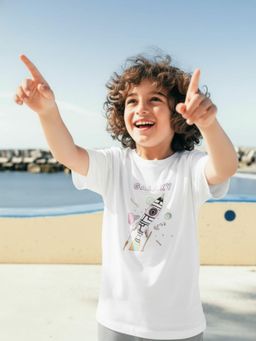 RIGO - Kids Graphic Print Cotton Short Sleeve White T-Shirt
