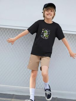 RIGO - Kids Graphic Print Cotton Short Sleeve Black T-Shirt