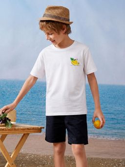 RIGO - Kids Graphic Print Cotton Short Sleeve White T-Shirt