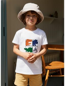 RIGO - Kids Graphic Print Cotton Short Sleeve White T-Shirt