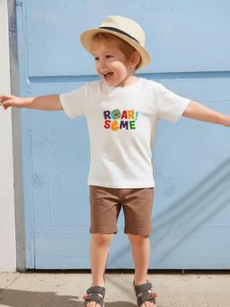 RIGO - Kids Typography Print Cotton Short Sleeve White T-Shirt