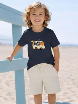 RIGO - Kids Graphic Print Cotton Short Sleeve Navy Blue T-Shirt
