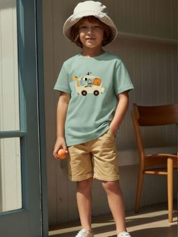 RIGO - Kids Graphic Print Cotton Short Sleeve Green T-Shirt