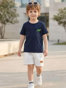 RIGO - Kids Graphic Print Cotton Short Sleeve Navy Blue T-Shirt