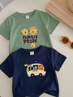 RIGO - Kids Regular Fit Printed Cotton T-Shirt (Pack of 2)
