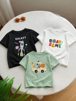 RIGO - Kids Regular Fit Printed Cotton T-Shirt (Pack of 3)