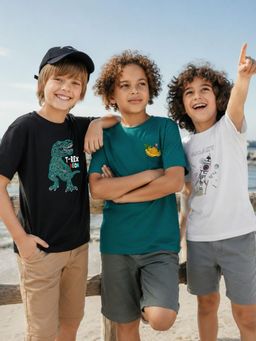 RIGO - Kids Printed Round Neck Cotton T-Shirt (Pack of 3)
