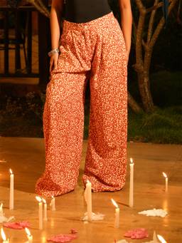 NISHORAMA - Women Red Floral Pure Cotton Pant