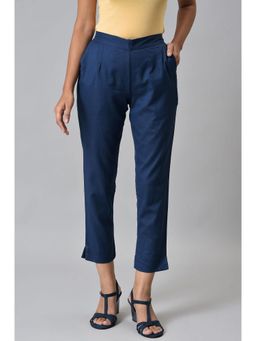 Aurelia - Dark Blue Cotton Flax Women Trousers