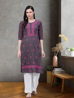 ADA - Grey Embroidered Kurta (XS) (A411147)