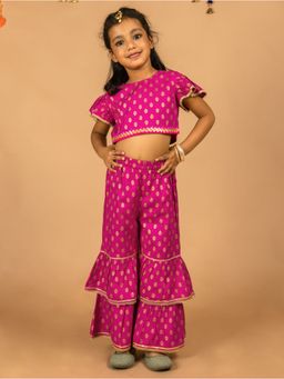 Kasya - Pink Printed Top Paired with Layered Palazzo (Set of 2)