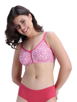 Zivame - Pink Floral Double Layered Non Wired 3/4Th Coverage Bra