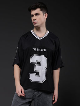 PRONK - Men Oversized Varsity Black T-Shirt
