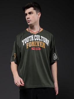 PRONK - Men Oversized Varsity Olive T-Shirt