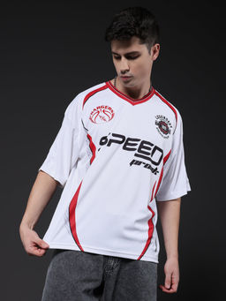 PRONK - Men Oversized Varsity White T-Shirt