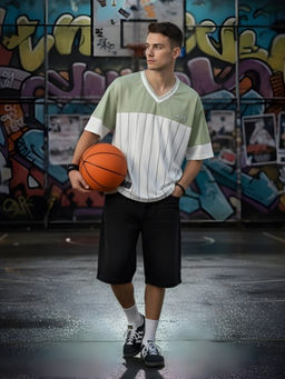 PRONK - Men Oversized Varsity Green T-Shirt