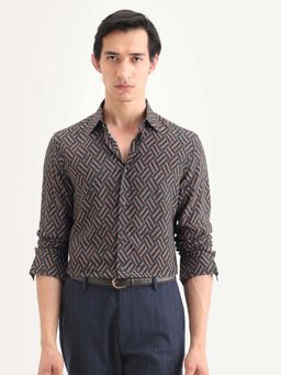 Rare Rabbit - Navy Blue Viscose Full Sleeves Shirt