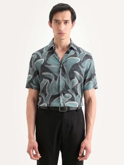 Rare Rabbit - Green Viscose Half Sleeves Shirt