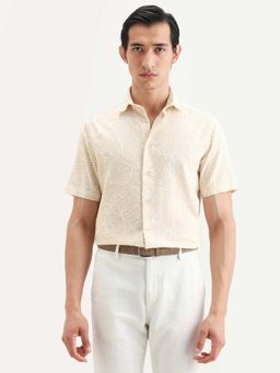 Rare Rabbit - Beige Cotton Half Sleeves Shirt