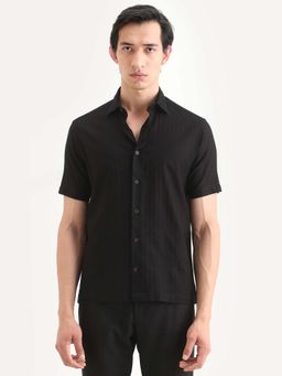 Rare Rabbit - Black Cotton Half Sleeves Shirt