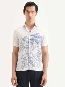 Rare Rabbit - White Cotton Half Sleeves Shirt