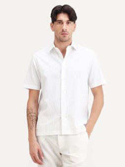 Rare Rabbit - White Cotton Blend Half Sleeves Shirt