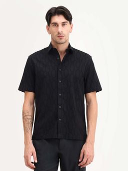 Rare Rabbit - Black Cotton Blend Half Sleeves Shirt