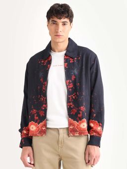 Rare Rabbit - Navy Blue Viscose Blend Full Sleeves Jacket