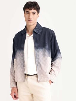 Rare Rabbit - Navy Blue Viscose Blend Full Sleeves Jacket