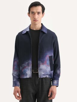 Rare Rabbit - Navy Blue Viscose Blend Full Sleeves Jacket