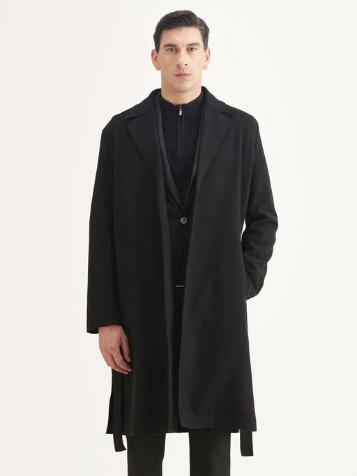 Rare Rabbit Black Polyester Blend Full Sleeves Coat