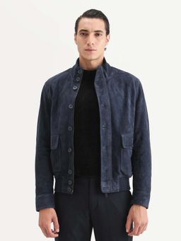 Rare Rabbit - Navy Blue Leather Full Sleeves Jacket