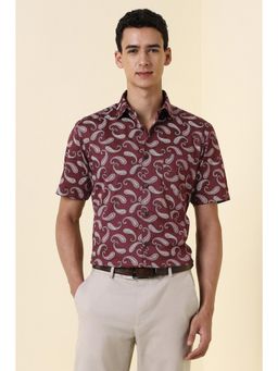 Allen Solly - Maroon Cotton Half Sleeves Shirt