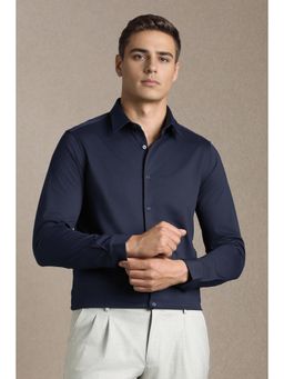 Louis Philippe - Navy Blue Cotton Blend Full Sleeves Shirt