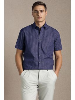 Louis Philippe - Navy Blue Cotton Half Sleeves Shirt