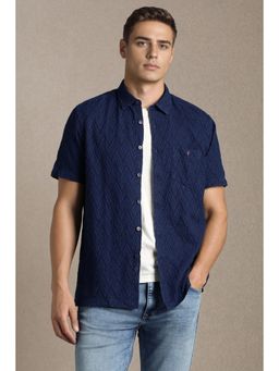 Louis Philippe - Navy Blue Cotton Half Sleeves Shirt